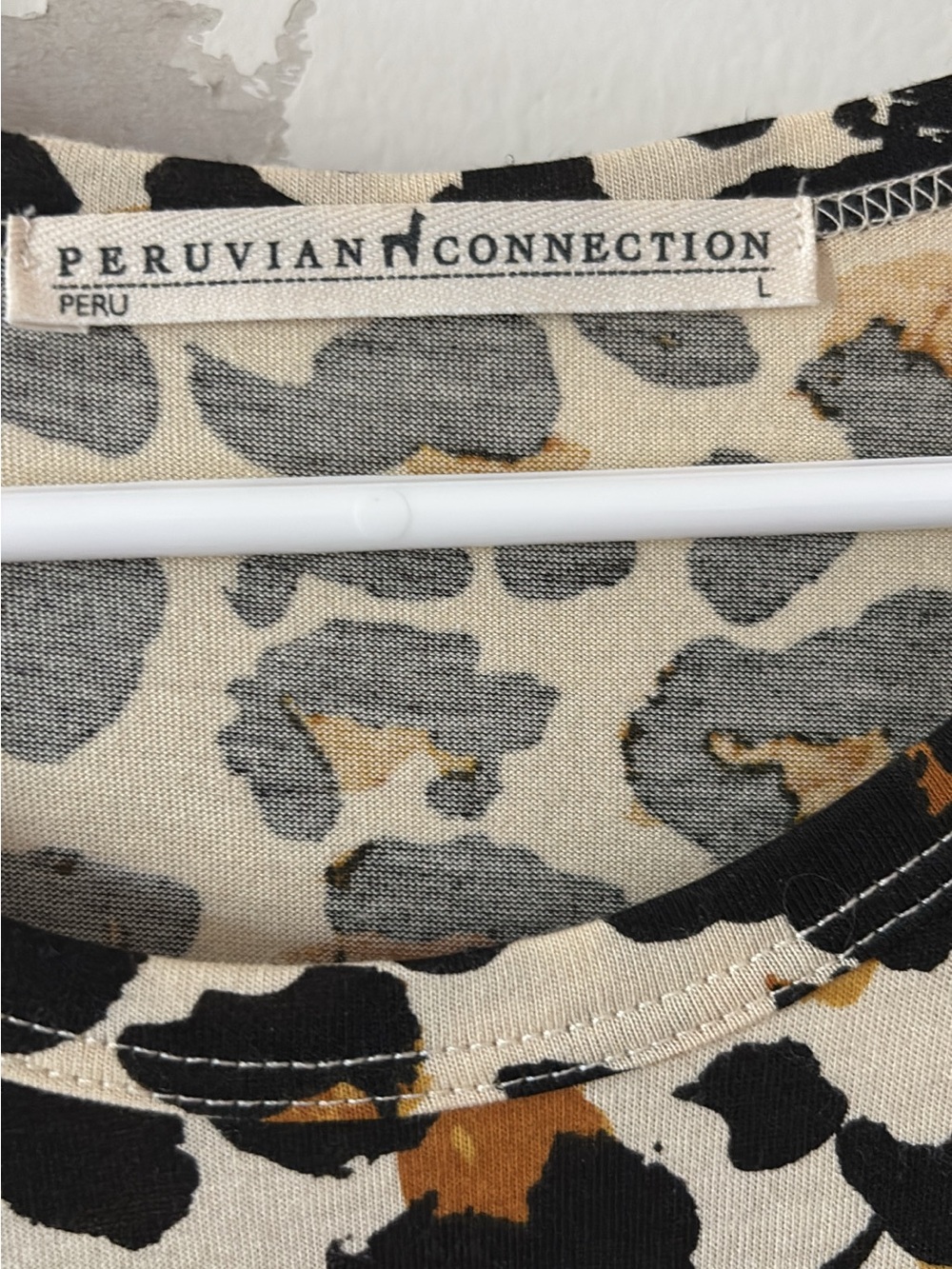 Peruvian Connection Balam Dress Pima Cotton in Creme Brulee Leopard Print Large - Picture 4 of 6